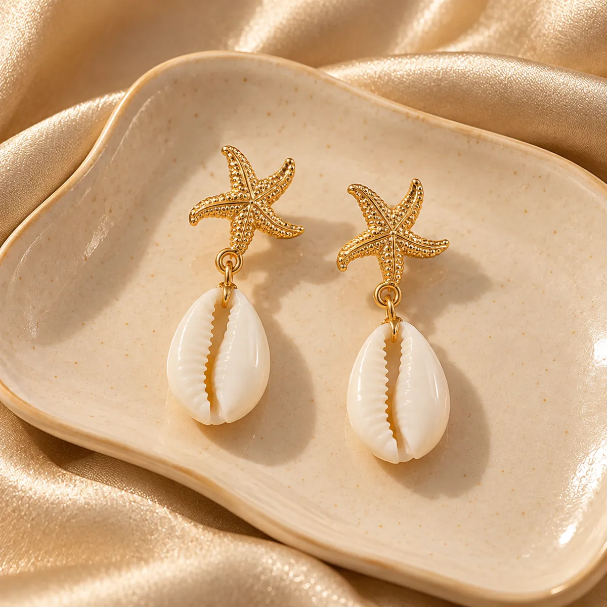 Mermaid Muse Starfish Cowrie Earrings – Gold Plated